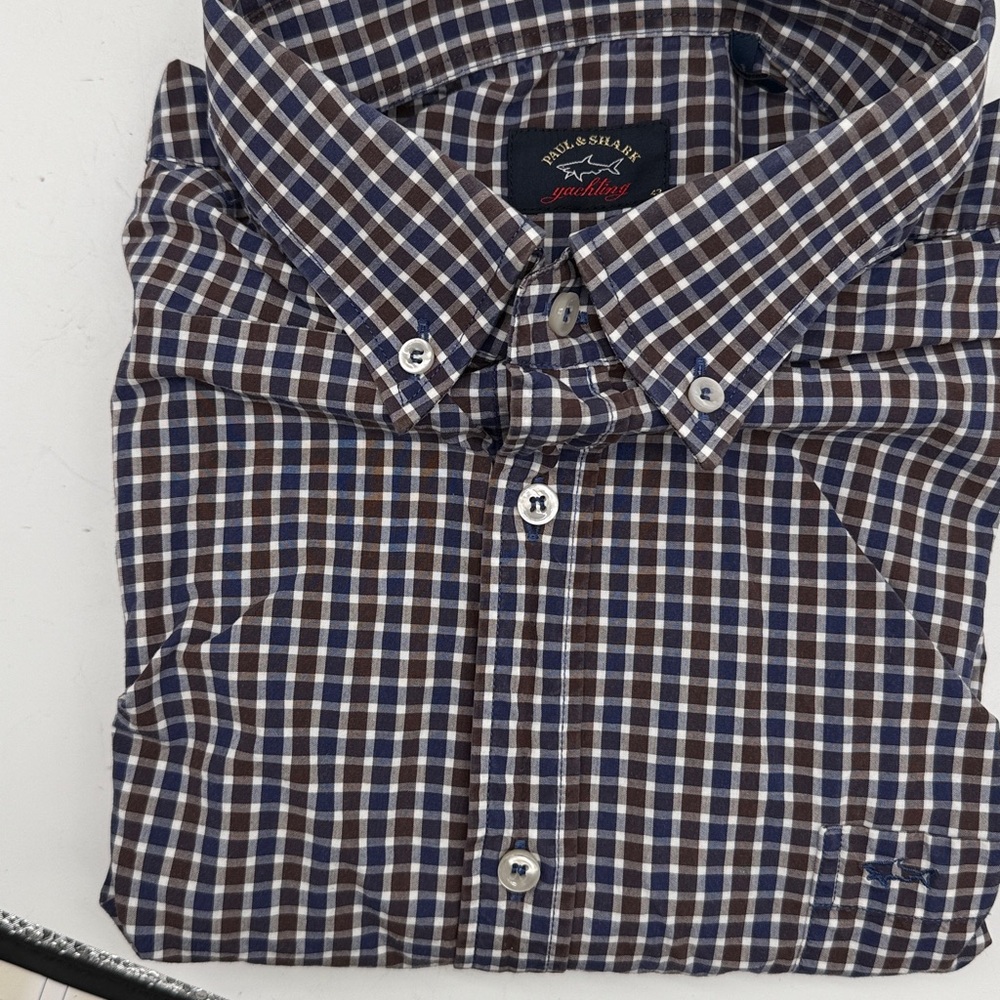 Paul & Shark Navy and White Plaid Shirt